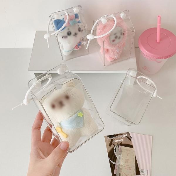 [골라가게] PVC 투명 우유팩 인형 가방 파우치 키링 10cm 피규어 가챠 에어팟 화장품 보관 가방고리