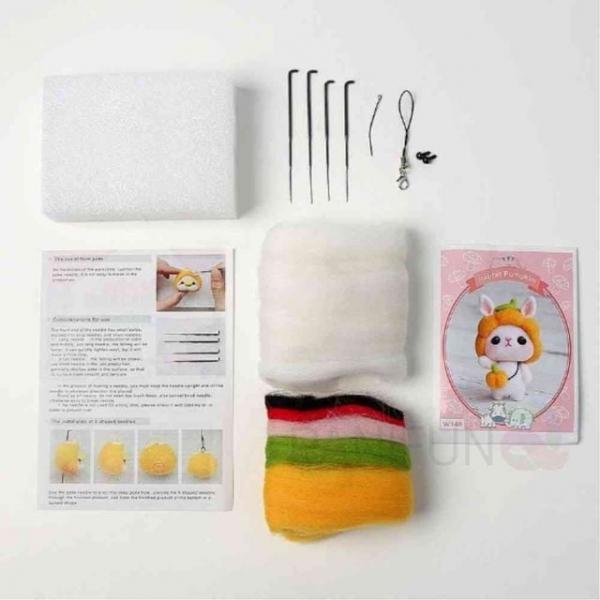 DIY 양모펠트 키트 호박토끼 동물양모만들기키트 인형키홀더키트 집콕취미 니들인형만들기 인형키링만들기