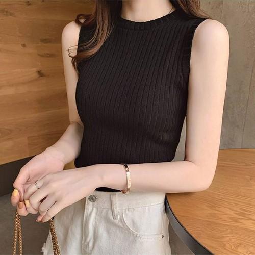데일리 민소매 골지 티셔츠 여자 나시 슬리브리스