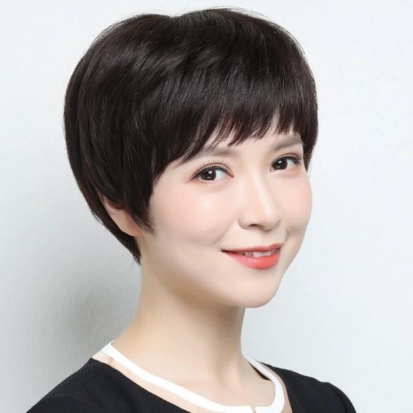 여성 완벽 탑 정수리 커버 인모가발 볼륨감 C컬 레이어드 가마 가발 빗 핀 세트(블랙)