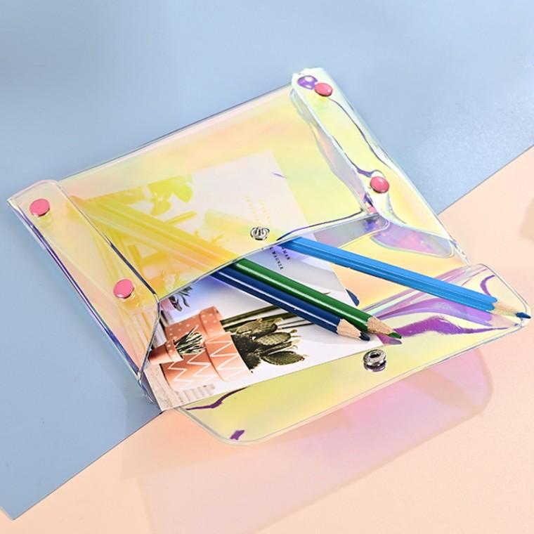 투명 홀로그램 PVC 백 파우치 가방 17x14cm M12076