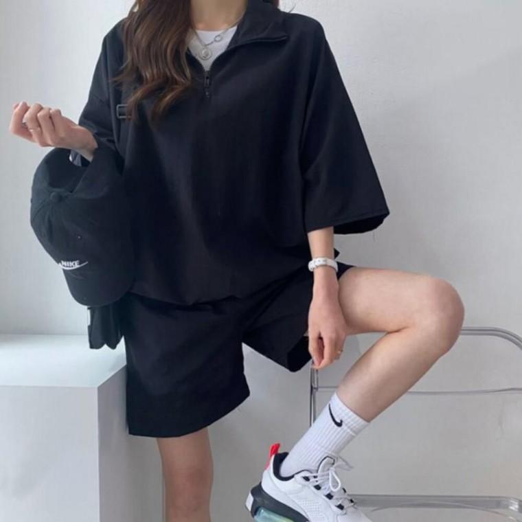 활용도높은 캐주얼세트 여성 반집업 반팔 반바지 셋업