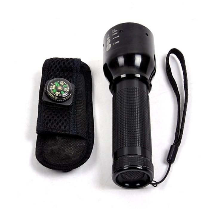 휴대용 파우치 LED 손전등 고강도 나침반 등산 캠핑 경비원 후레쉬 ZOOM
