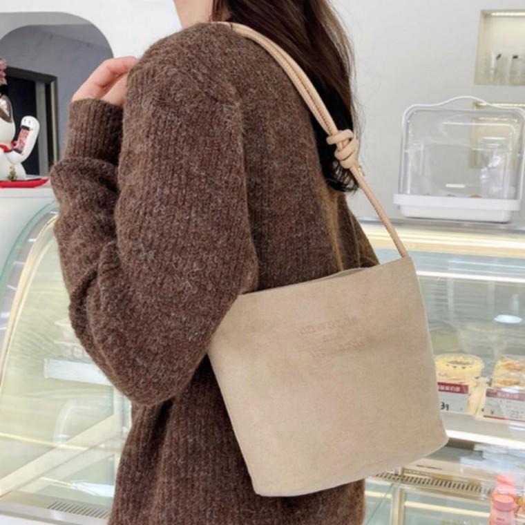 여성 사계절 캐주얼 데일리 인조무스탕 로프 숄더백
