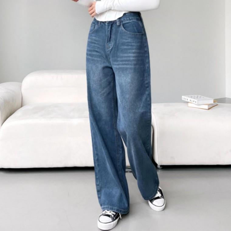 여성 데일리 캐주얼 워싱 세미 와이드 데님 청바지 팬츠