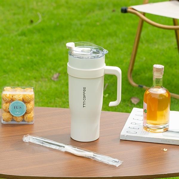 TTN COFFEE 1.25L 대용량 손잡이 텀블러 스텐빨대 솔포함 이중진공 보온 보냉 스텐 콜드컵
