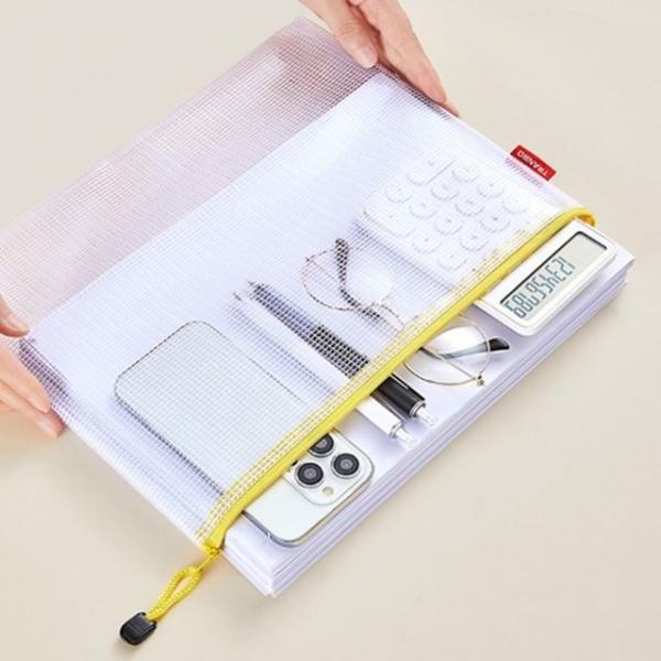 두꺼운 방수 PVC 투명 지퍼 파우치 A4 문서보관 화일케이스 서류보관함 메쉬 백