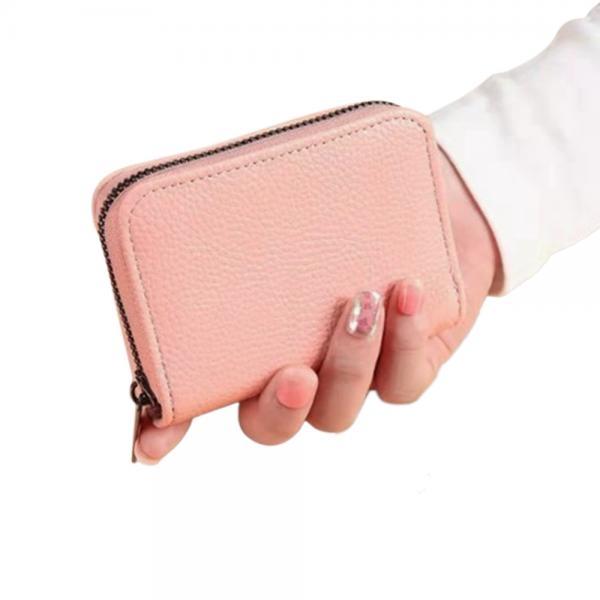 핑크 지퍼 카드 지갑 아코디언 가죽 카드 파우치