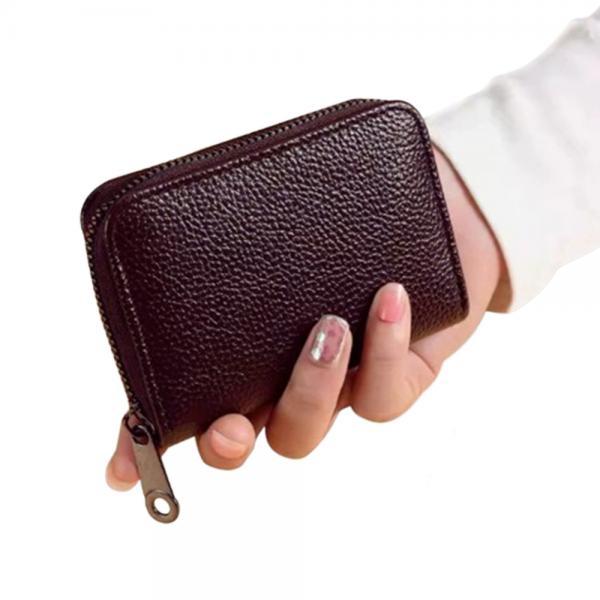 브라운 지퍼 카드 지갑 아코디언 가죽 카드 파우치