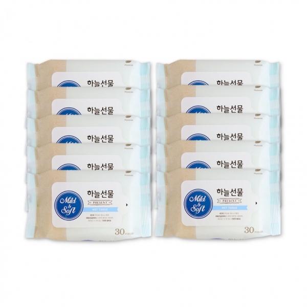하늘선물물티슈(30매 리필)-10개 휴대용 소형 파우치형 아기 유아 판촉 홍보