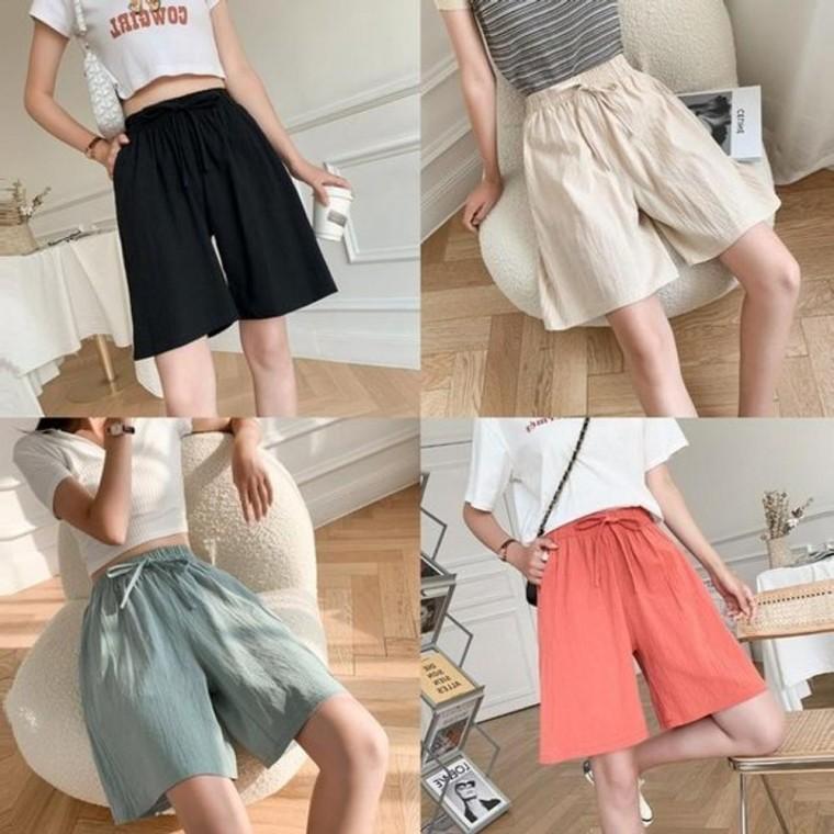 면바지 여성반바지 밴딩팬츠 여자 여름바지 면반바지 통바지 와이드팬츠
