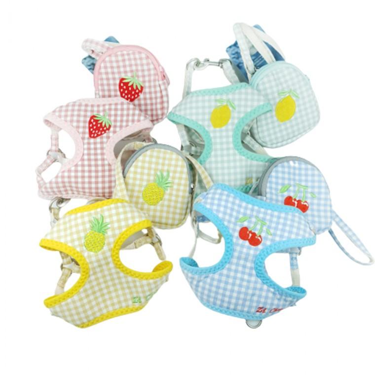 강아지 산책 외출 체크 자수 하네스