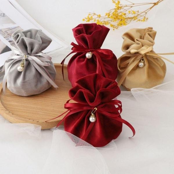 플란넬 진주 복주머니 레드 15X 14cm 파우치 진주파 벨벳 선물 소품 주얼리