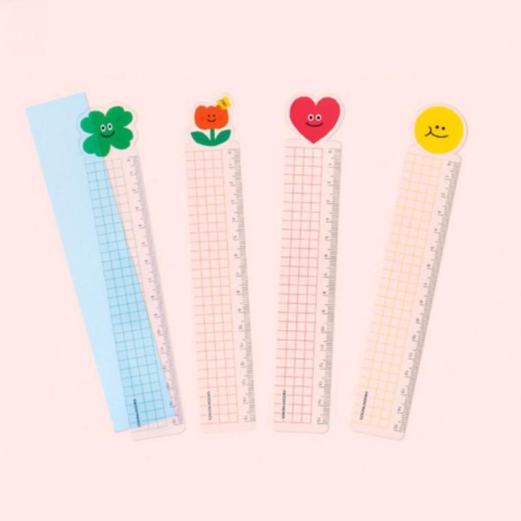 깔끔 스마일 책갈피 투명 15cm 자 4종 세트 - 방안자