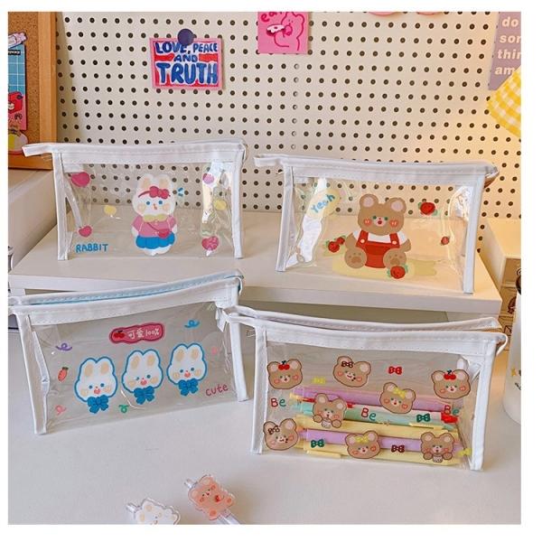 4종 다용도수납 문구류 손잡이투명파우치 20X12 PVC