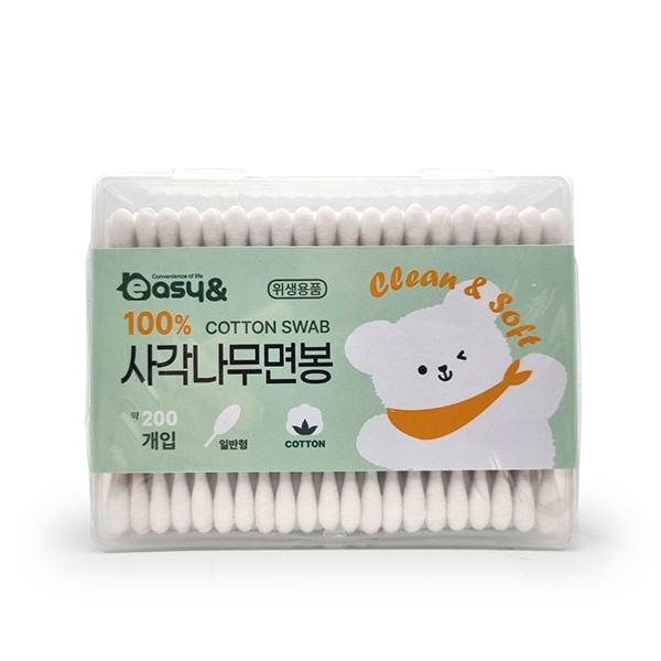 TK 사각면봉 200p 대용량 나무스틱 위생 귀세정 휴대용