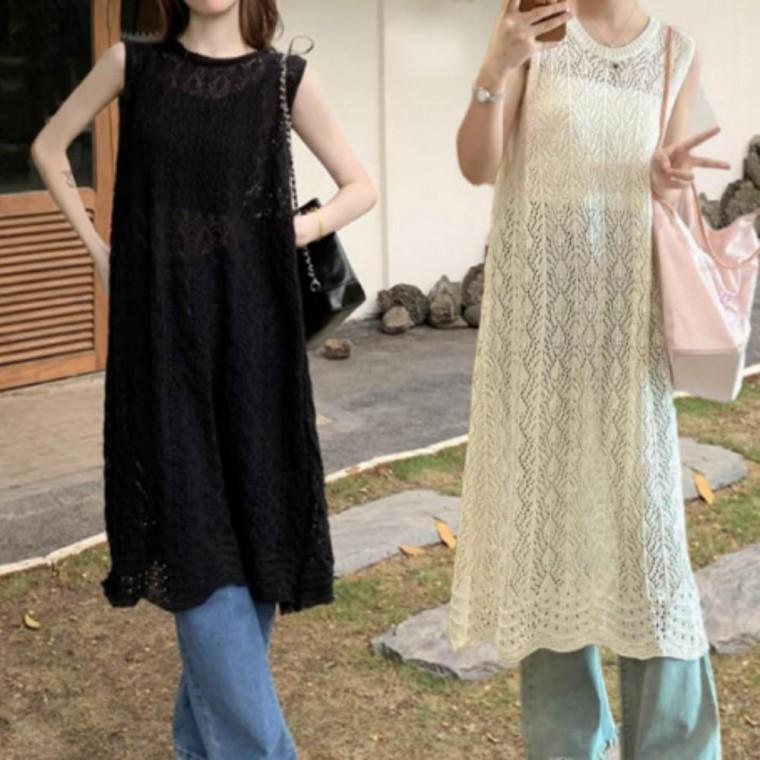 여성 여름 데일리 캐주얼 유니크 뒷트임 롱 조끼 베스트