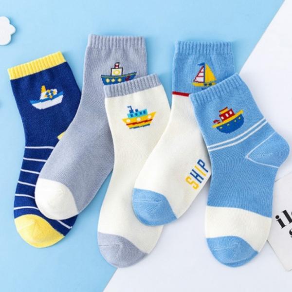 유아 아동양말 4계절양말 돛단배 중목양말 5족 1Set