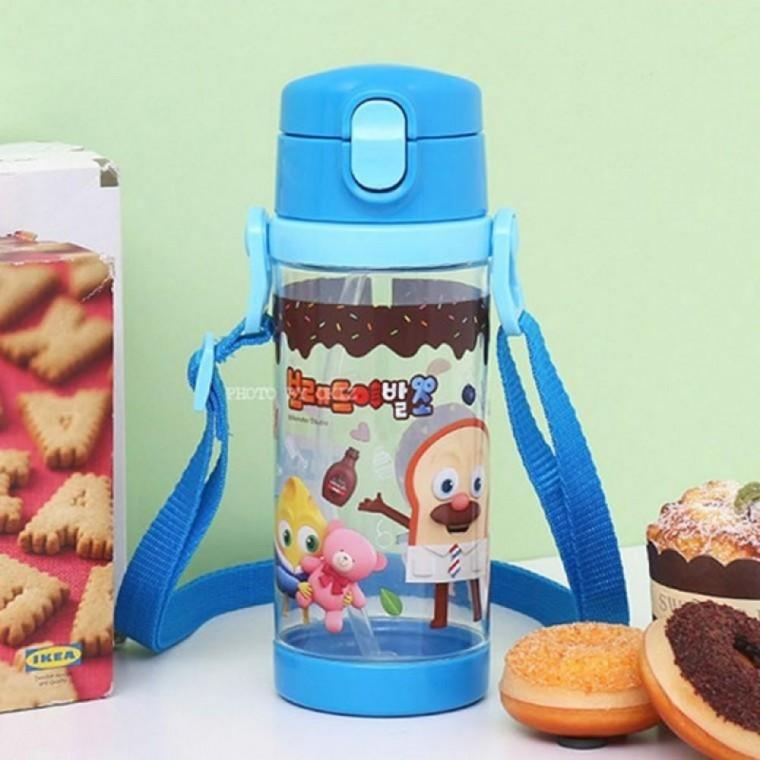 블루 500ml 브레드이발소 빨대물병 원터치물병 빨대물통 캐릭터물병 아동보틀 휴대용