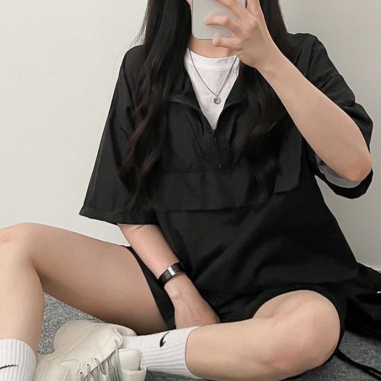 여성 아노락 셋업 반집업 상하의세트 여름 반팔반바지