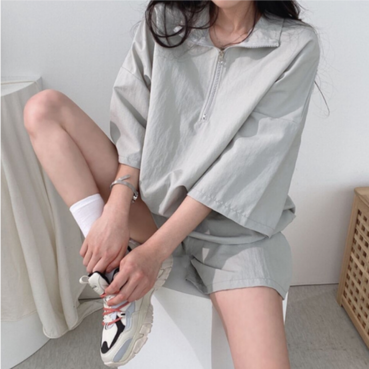 여성 반집업 반팔 반바지 아노락 세트 URK-314