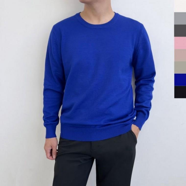 남성 데일리 캐주얼 머슬핏 워셔블 라운드넥 긴팔 니트