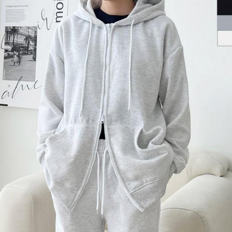 여성 데일리 캐주얼 빅사이즈 기모 투웨이 후드집업