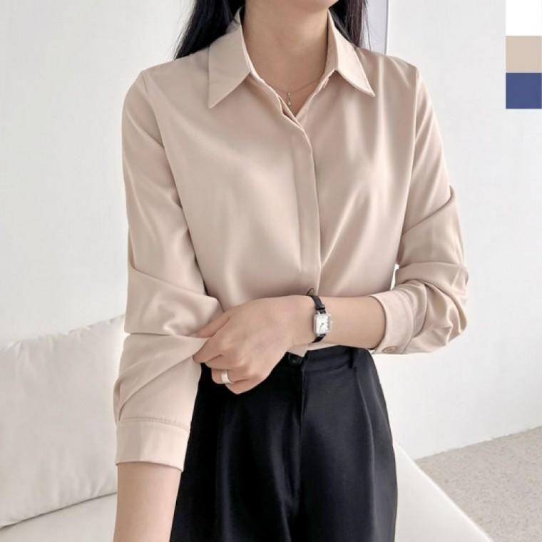 여성 데일리 오피스룩 실크 실키 블라우스 셔츠