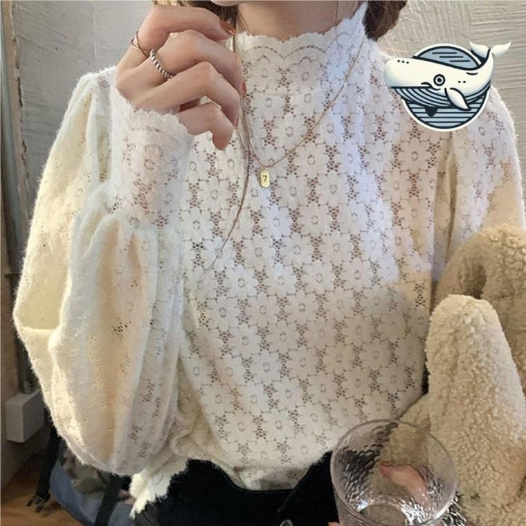 로맨틱 레이스 넥티 여성 레이어드 블라우스