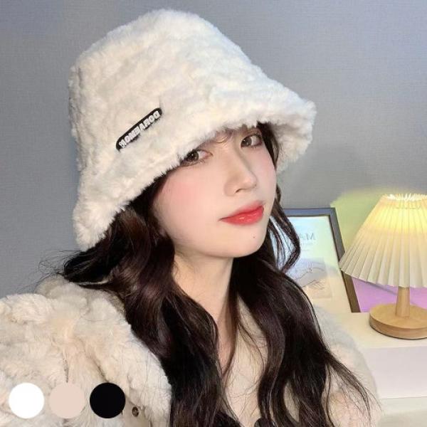 부드러운 털소재 영문 라벨 벙거지 모자 URD-275