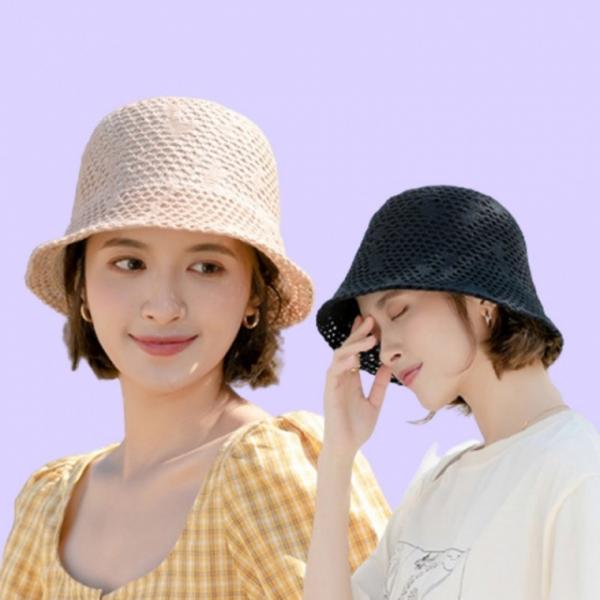 왕골모자 여름 펀칭 벙거지 모자 버킷햇 썬캡 짜임 패턴 버킷햇 깊은 모자 데일리모자 여자모자
