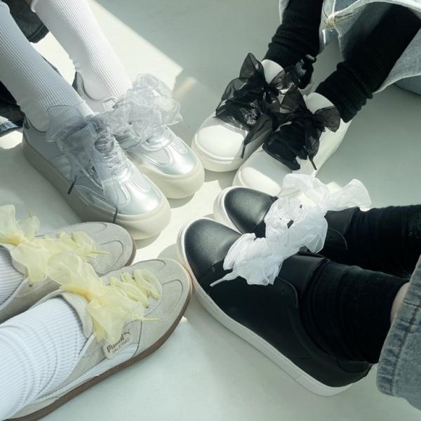 쉬폰 운동화 리본 레이스 신발 끈 [4color 새틴 슈 신꾸 참 장식 리본끈 운동화끈 꾸미기 슈즈 악세사리]