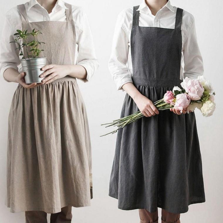 여성 유치원 학교 카페 내츄럴 워싱면 원피스 앞치마