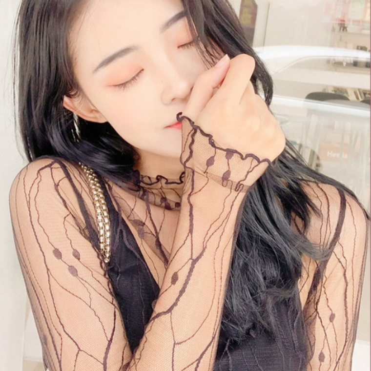 잔솔 메쉬 블라우스 시스루 티셔츠 망사티 레이어드