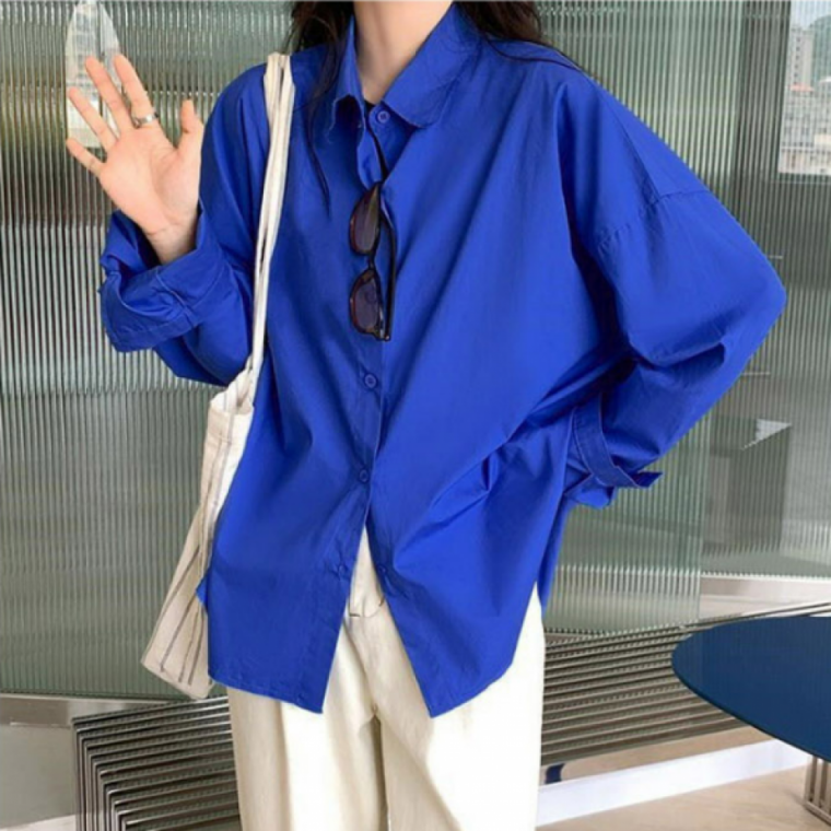 여성 봄가을 색감예쁜 블루블라우스 셔츠 루즈핏