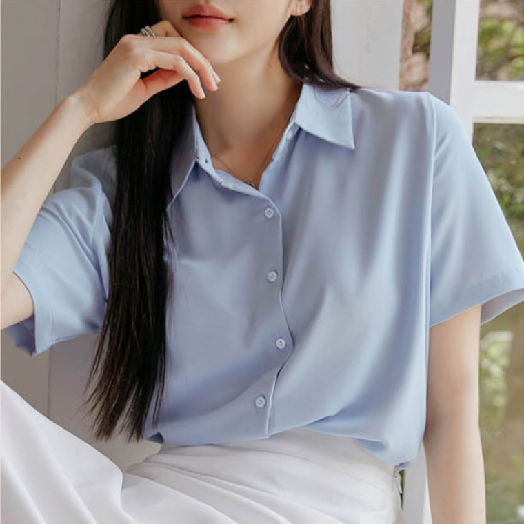 구김없는셔츠 반팔 여자 블라우스 여름 찰랑이는 남방
