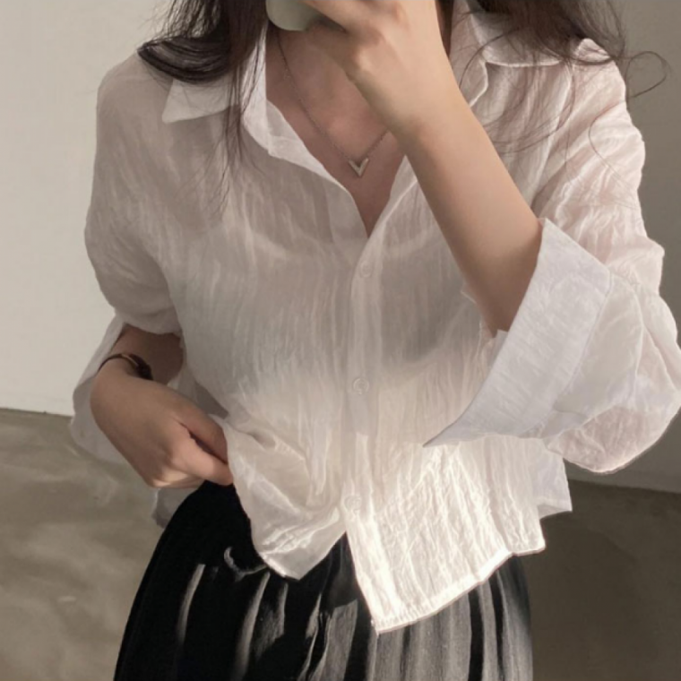 얇은 여름 셔츠 시스루 긴팔 셔츠 세미크롭 3컬러
