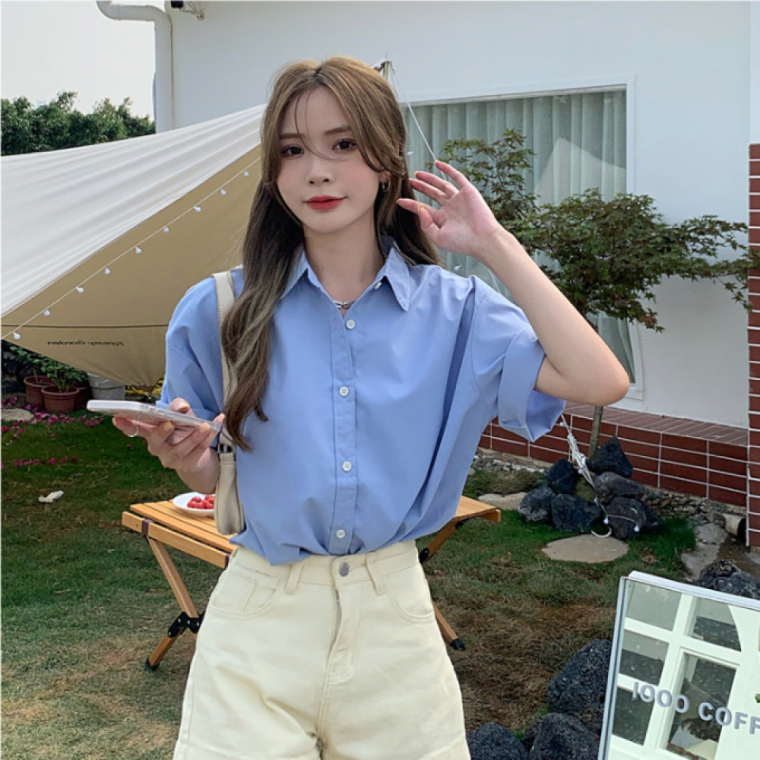 여성 2컬러 학생 직장인 여름 반팔 카라 셔츠 남방
