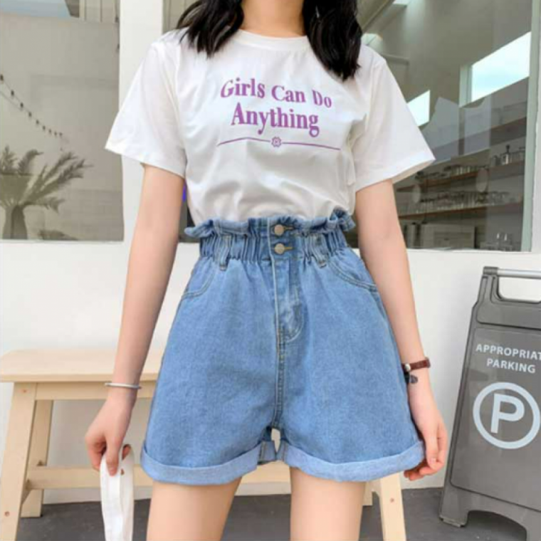 데일리 여대생룩 썸머 데님 하이웨스트 롤업 숏팬츠
