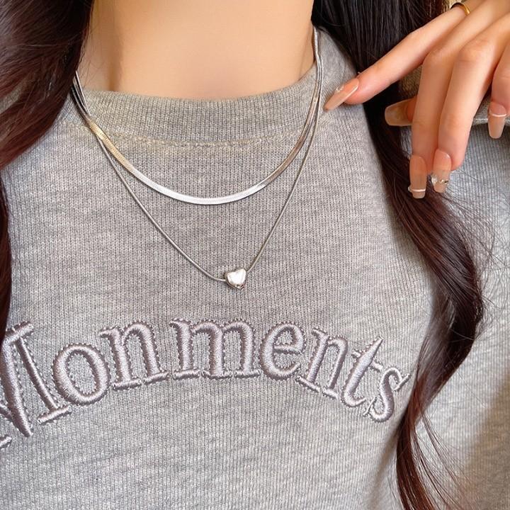 하트 더블 레이어 뱀뼈 체인 목걸이