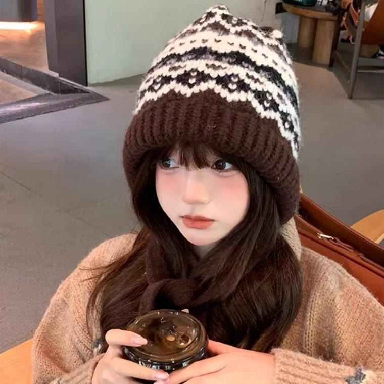 [엠에스]24019 노르딕 패턴 니트 모자/겨울모자/챙없는모자/니트모자/이쁜모자/모자가방