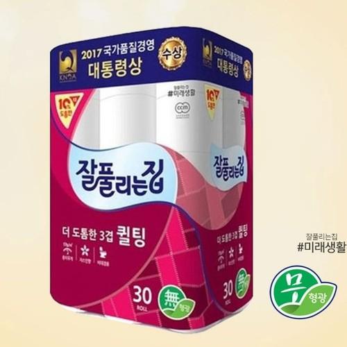 미래생활 잘풀리는집 더 도톰한 3겹 퀼팅 30롤 화장지 10프로 더 도톰한 휴지