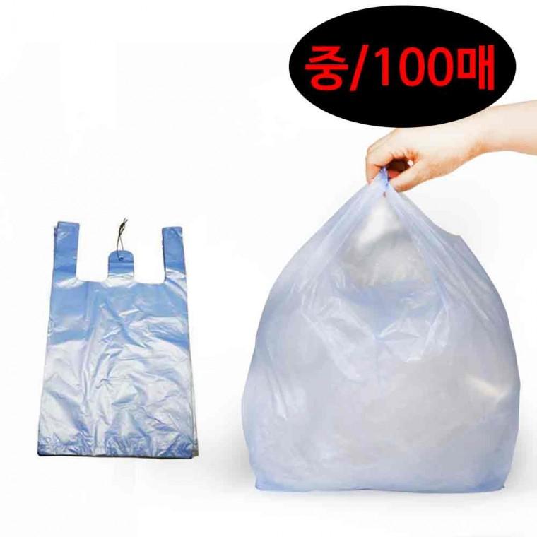쇼핑봉투 19.5x34 중 100매 청백 쓰레기봉지 비닐봉투