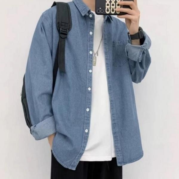 남녀공용 루즈핏 데일리 청남방 베이직 포켓 데님 셔츠