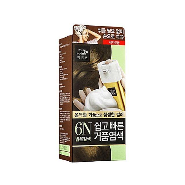 거품 염색 6N 밝은 갈색(새치 전용) 염색약 커버 모발 흰머리 헤어 미장센 쉽고 빠른