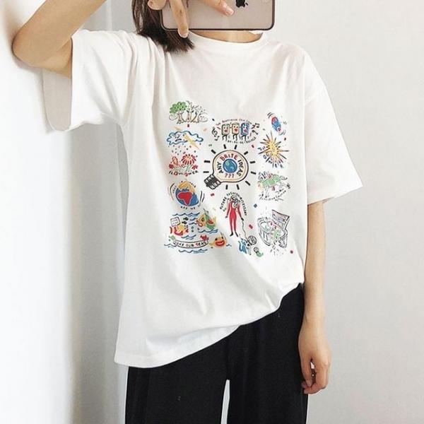 여자티셔츠 이너용 기본티 여름프린트 반팔루즈핏