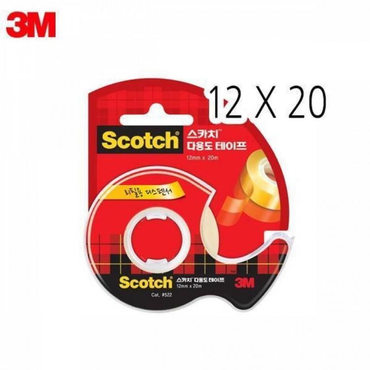 3M 스카치 다용도 투명 테이프 522D (12mmx20M) 디스펜서 (12입)1갑