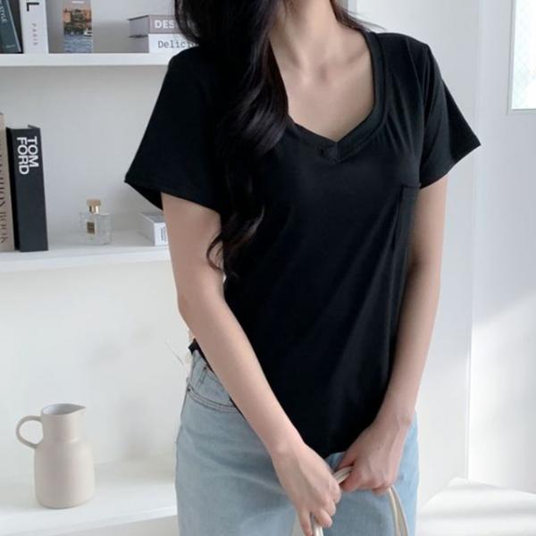 브이넥 기본 이너 반팔티 무지티 티셔츠