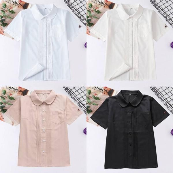 아코디언 라운드카라 반팔 교복셔츠(4color) 교복