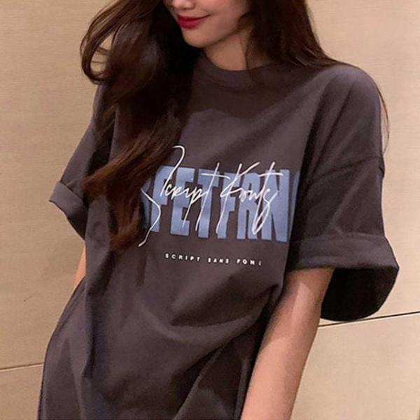 여자 오버 루즈 핏 영문 프린트 박시 반팔 티셔츠